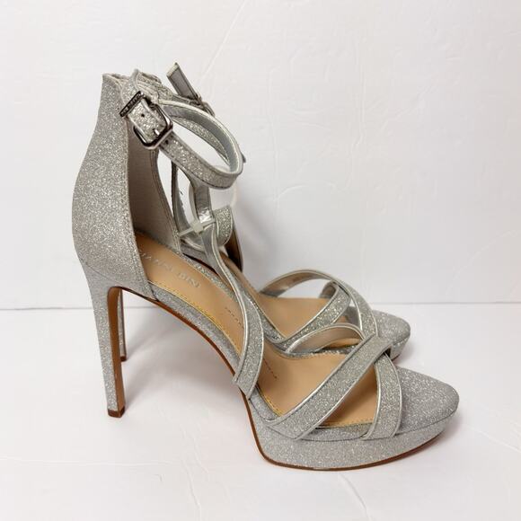 GIANNI BINI WOMEN'S 10 GLITTER SILVER ANKLE STRAPPY HEELS NEW STICKER TAGS - Picture 4 of 6